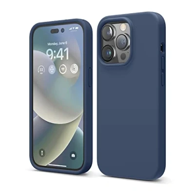 Image de elago Coque Silicone Liquide Compatible avec iPhone 14 Pro Étui (6.1), Premium, Housse Protection Complète Case Antichoc à 4 Structure, Microfibre Douce Empêche Rayures (Bleu)