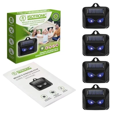 Image de ISOTRONIC Répulsif Solaire Contre Les Animaux Sauvages tels Que ratons laveurs, chevreuils, Renards, sangliers, etc. 4 répulsifs efficaces avec lumière LED Bleue