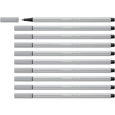 Image de STABILO Lot de 10 Feutres Dessin PEN 68 Pointe Moyenne 1 mm Gris clair