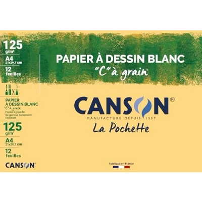 Image de CANSON &quot;C&quot; à Grain Pochette 12 feuilles de papier dessin A4 125g/m² Blanc