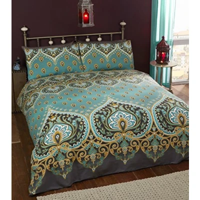Image de Asha Émeraude Indien Motif Housse de Couette et 2 Taie d&#039;oreiller Parure lit, Vert/Bleu Sarcelle, King