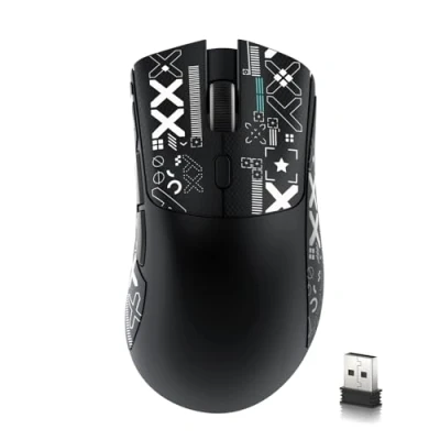 Image de MAMBASNAKE x Attack Shark R1 59 g Souris de Jeu sans Fil légère tri Mode avec Autocollants antidérapants, 2,4 GHz/BT/Filaire, 5 Boutons programmables, 6 DPI réglables jusqu&#039;à 18 000, PAW3311 Noir