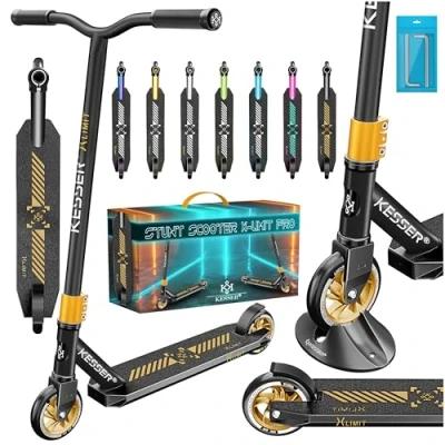 Image de KESSER® trougetinette de Freestyle X Limit Pro 360Ḟ Direction Funscooter avec béquille ABEC 9 roulements à Billes, Roues en PU 110 mm, (Black/Gold)