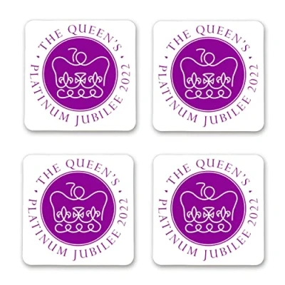 Image de SHATCHI Lot de 4 dessous verre Queens Jubilee en platine avec dos liège pour tasse à café et thé Union Jack Street Décoration table
