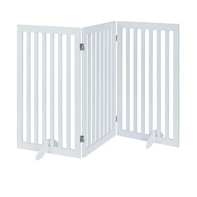 Image de unipaws Barrière de sécurité modulable Pliable pour Animaux Compagnie avec Pieds Support, Chien, 91H cm 3 Panneaux, Blanc
