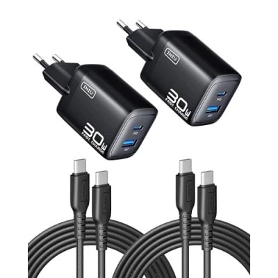 Image de INIU Chargeur USB C, 30W 2 Port [USB C + A] Prise USBC Rapide iPhone avec Câble Multi Secteur PD+QC Type Adaptateur pour 16 15 Pro, iPad Samsung Galaxy S24 Ultra