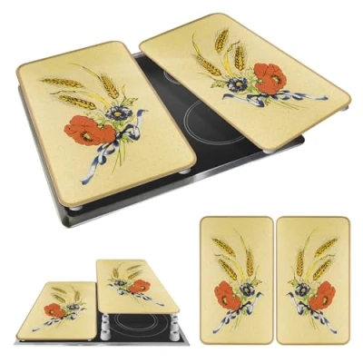 Image de WENKO Protection Plaque de Cuisson, Couvre Cuisson en Verre Bleuets, Lot 2, trempé, 30x52 cm, Multicolore