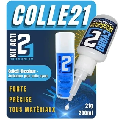 Image de Super Glue Multi Usage Colle21 Kit ACTI 21 Ensemble et Activateur pour Colle Cyanoacrylate tous matériaux Universelle transparent