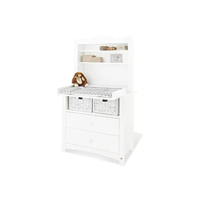Image de PINOLINO Commode à Langer &#039;Florentina&#039; Large, étagère Adaptable Large inclue; Décor : Uni, Blanc, L 103 x P 77 ou 57 T 180 cm, Hauteur 93 2 tiroirs, Table, Plan Langer, pour Bébé