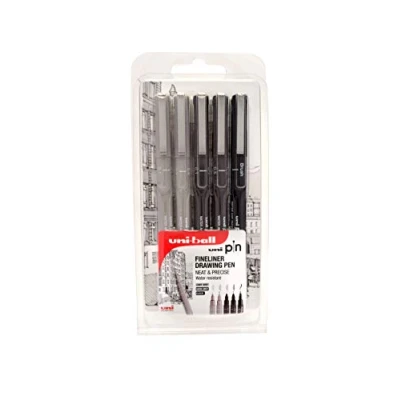 Image de uni ball 153544969 Pin Paquet de 5 Feutre encre noir Assortiment tailles pointe