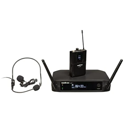 Image de WOODBRASS Microphone sans Fil Système Micro Serre tête ou Cravate UHF Léger, Pratique et Discret pour Fitness, Coach, DJ, Animation, Mariage, Conférence (UHF 1HL F1 Bande : 863 MHz)