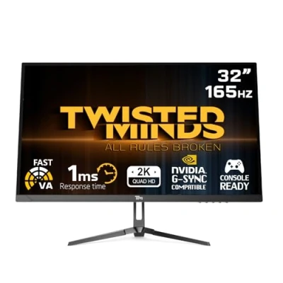 Image de Twisted Minds Écran Gamer, Affichage Rapide 32 Pouces, Dalle VA, résolution QHD 2560 x 1440, taux de rafraîchissement 165 Hz, Rapport d&#039;aspect 16:9, Temps réponse 1 ms Noir (TM32QHD165VA)