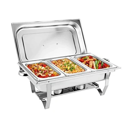 Image de Chauffe Plats, Chafing Dish Set de 3 Plats Professionnels en Acier Inoxydable 9 l avec récipients Maintien au Chaud, buffets Chauffants Chafer pour la Restauration, Le Buffet et Les fêtes
