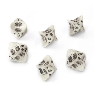 Image de Set de Dés JDR D8 Lot Six 8 Faces Jeu Role à Thème Crâne et Os. Cadeau pour Donjon &amp; Dragon/Dungeons Dragons (DND), Warhammer, D&amp;D, Pathfinder, Magic The Gathering (MTG)(Blanc)