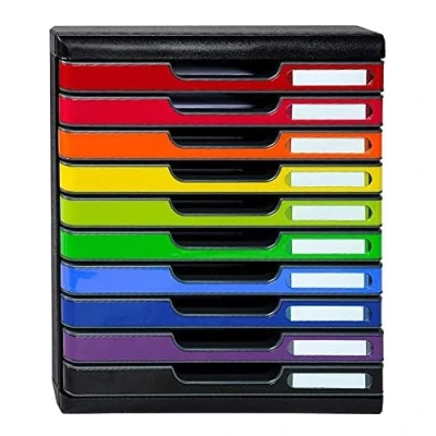 Image de Exacompta Réf. 302798D MODULO A4 Caisson 10 tiroirs fermés pour documents A4+ Dimensions extérieures : Profondeur 35 x largeur 28,8 Hauteur 32 cm Noir/arlequin glossy