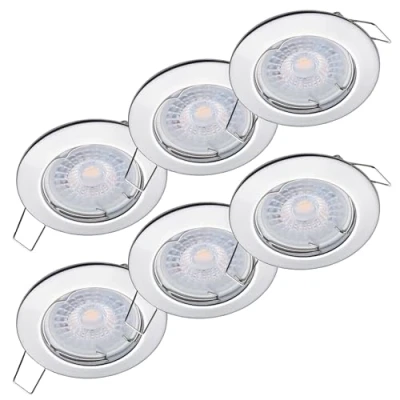 Image de oktaplex lighting Sedan Lot de 6 spots LED encastrables avec module 4,8 W 4000 K 230 V 380 lm Blanc chaud 110 Spot Chrome Diamètre des trous: 60 mm