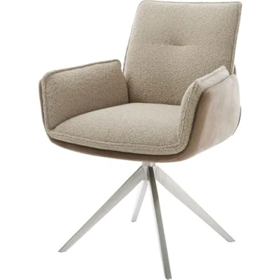 Image de Chaise pivotante Nela Flex microvelours boue pied croisé large acier inoxydable brossé pivotement sur 360 fonction bascule