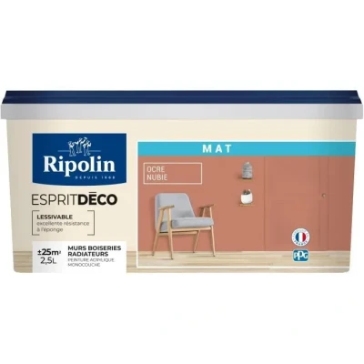 Image de Ripolin Peinture Intérieure Multi Supports Murs, Boiseries &amp; Radiateurs Ultra Couvrante Lessivable Application Facile Ecolabel Aspect Mat 2,5L Ocre Nubie