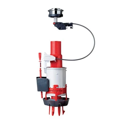 Image de Wirquin 10724143 Mécanisme chasse d&#039;eau wc double avec bouton poussoir à câble Easy Clic, gris et rouge