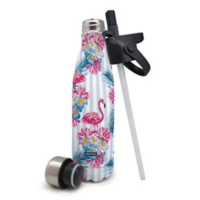 Image de Nerthus Flamants à Double paroi en Acier Inoxydable avec Bouchon de Paille 500 ML