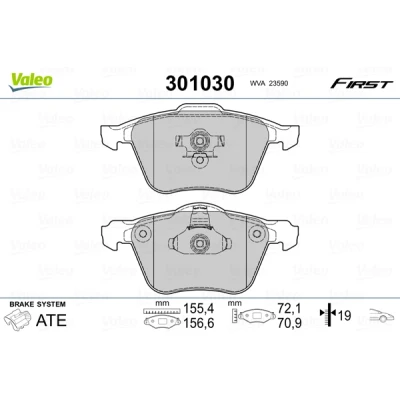 Image de VALEO 301030 Jeu de plaquettes frein FIRST Essieu avant contact signal d&#039;usure exclu sans tôle anti bruit VOLVO: XC90 I, S60 V70 2
