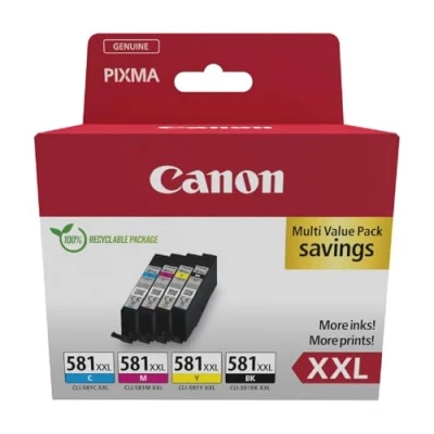Image de Canon CLI 581XXL Lot de 4 Cartouches d&#039;encre Authentiques à Haut rendement (Noir, Cyan, Magenta, Jaune) Carton sécurité Multipack