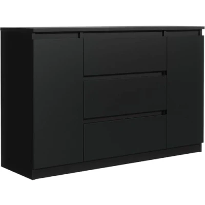 Image de meble masztalerz Commode Noir Mat avec 3 tiroirs et 2 Portes 120 cm, Meuble Rangement, Chambre H : 78,2 L 120,4 P 39 cm tiroirs, Adulte