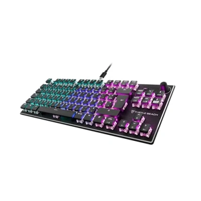 Image de Turtle Beach Vulcan TKL Clavier de Jeu mécanique Compact RGB, rétroéclairage AIMO LED Touche par Touche, interrupteurs linéaires Titan, Plaque supérieure en Aluminium, molette multimédia, Noir