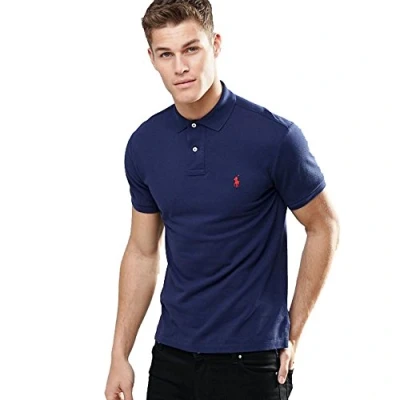 Image de Ralph Lauren Polo piqué Custom Slim Fit (IT, Texte, XXL, Regular, bleu marine), marine