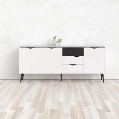 Image de Dmora Buffet avec trois portes et tiroirs, noir blanc, Dimensions 195 x 81 39 cm