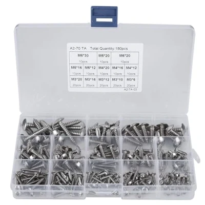 Image de 180 pièces M3 M4 M5 M6 ensemble de vis en acier inoxydable tête plate croix à bois autotaraudeuses d&#039;assortiment Kit usage multiple,Vis Combinée
