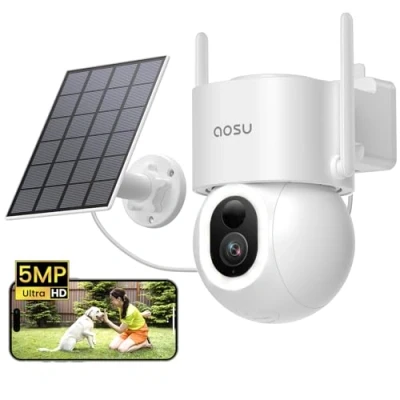 Image de AOSU Camera Surveillance WiFi Exterieure sans Fil Solaire 3K 5MP Caméra avec 400 lumens Projecteur 3W Panneau 2.4GHz Vision Nocturne Couleur Détection Humaine 360 PTZ