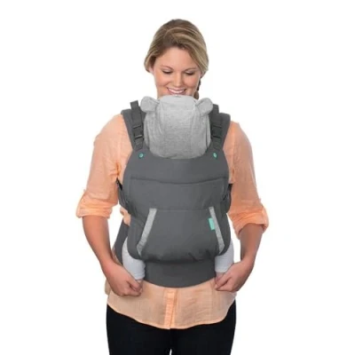Image de Infantino Porte bébé Cuddle Up avec assise ergonomique, mode de portage ventral et dorsal, capuche amovible en forme d’ourson, pour bébés enfants 5,5 à 18 kg