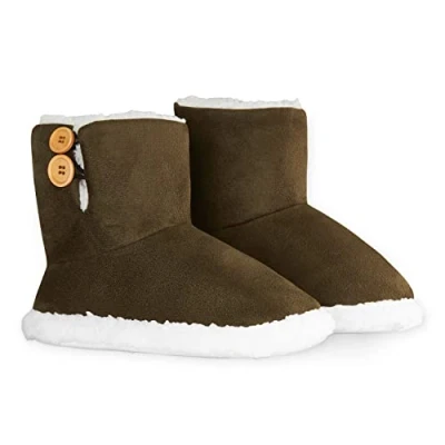 Image de Dunlop Chausson Femmes, Bottines Fourrées Hiver, Chaussons Montant Boots Femme Intérieur Extérieur, Pantoufles Chaudes Semelles Antidérapantes Mémoire de Forme, Cadeau ,Kaki,39 EU