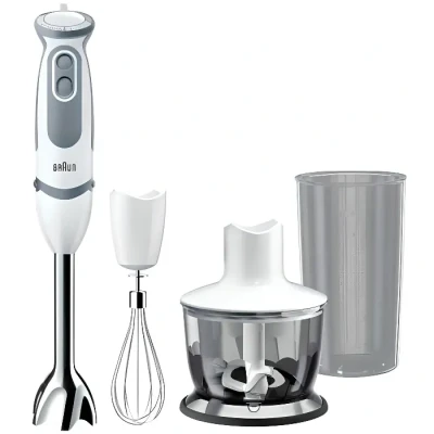 Image de Braun MultiQuick 5 MQ5235WH, Mixeur Plongeant, 21 Vitesses et Fonction Turbo, Cloche Anti éclaboussures, Powerbell Plus, Easy Click, Comprend des Fouets, Hachoir 500 ml, Verre de 600 1000W, Blanc