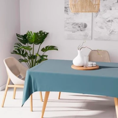 Image de Soleil d&#039;ocre, Alix Nappe Rectangle Anti tâches, Polyester, Bleu Celadon, 160x270 cm