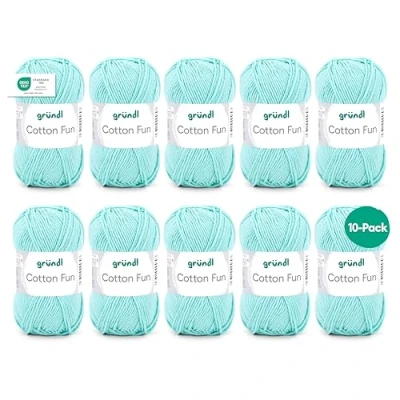 Image de Gründl Cotton Fun Fil à tricoter 100 % coton, certifié Oeko Tex, 50 g/115 m, taille des aiguilles : 3 4, 10 pelotes de g, menthe