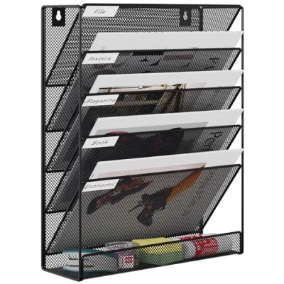 Image de EasyPAG 6 Compartiments Métal Porte Document Mural A4 Revue Suspendu Organisateur de Bureau à Suspendre Banette Rangement Range Papier Corbeille a Courrier Murale,Noir