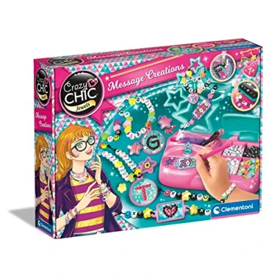 Image de Clementoni Message Créations Crazy Chic Jeu Créatif Bijoux Accessoires avec Lettres Perles Colorées Support Pour Enfants à Partir de 7 Ans