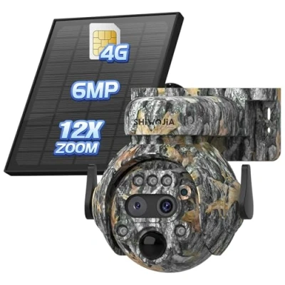 Image de SHIWOJIA 6MP Caméra de Surveillance 4g avec Double Objectif, 12X Zoom Hybride Camera Exterieure sans Fil Solaire, Détection Humaine PIR, Nocturne Couleur, 360 PTZ
