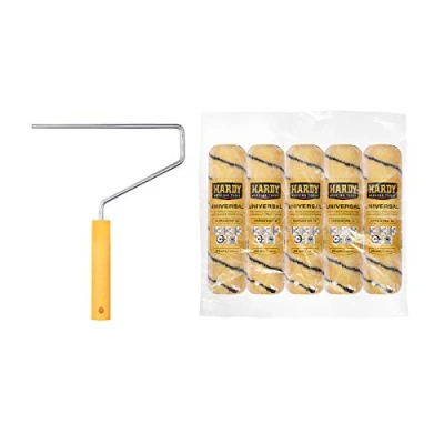Image de HARDY WORKING TOOLS Set peintre, rouleau de couleurs et 5 rouleaux en polyester, Hauteur des poils 13mm, Longueur 25cm, Diamètre 48mm, noir jaune, A0180 515000