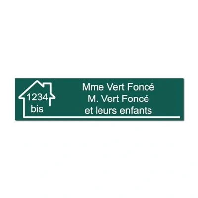 Image de Plaque gravée pour nom et numéro boîte aux lettres autocollante 10x2,5cm personnalisée 1 à 3 lignes Vert Foncé