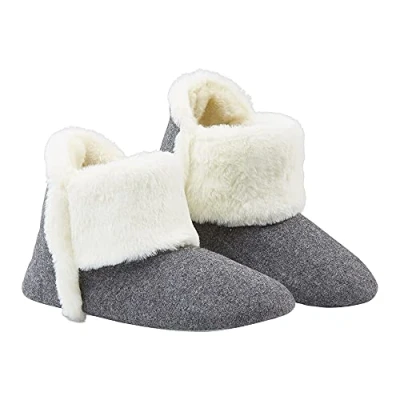 Image de DUNLOP Chaussons Femme, Chausson Botte Fantaisie Feutre Et Fourrure Avec Semelle Antidérapantes À Mémoire De Forme Intérieur Exterieur, 36 au 41 (38, Gris Foncé, numeric_38)