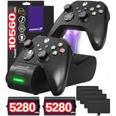 Image de Fosmon Dual 2 Max Chargeur Compatible avec Manette Xbox Series X/S (2020), One/One X/One S Elite Controllers, (Two Slot) Docking Station 2X 2200mAh Batteries Rechargeables Noir