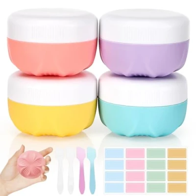 Image de 4 pièces Flacon voyage Silicone, 30 ML Silicone Recipient Cosmetique, Portable récipient à crème, contenants de pour produits toilette le visage et corps,kit avion