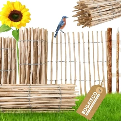 Image de BOGATECO Clôture à Lattis Noisetier Bois 90 CM de Hauteur et 500 Long Distance entre Lattes 4 5 Idéal Comme une Jardin Peut être Utilisé Support pour les Vignes