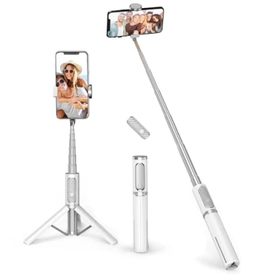 Image de ATUMTEK Trépied Bluetooth pour Selfie, Perche à Selfie en Aluminium 3 1, Rotatif 360 avec Télécommande sans Fil iPhone 16/15/14/13/12 mini/11 Pro/XS Max/XR/X/8/7, Samsung Smartphones Bleu
