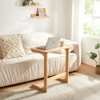 Image de [en.casa] Table pour Ordinateur Portable Style Scandinave d&#039;Appoint de Chevet Bout Canapé Support Laptop Design Intemporel Bambou 65 x 60 40 cm Naturel