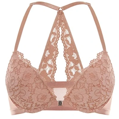 Image de DOBREVA Femme Soutien Gorge Fermeture Devant Push Up Decollete Plongeant avec Armature Dos Nageur Dentelle Café à la crème 90E