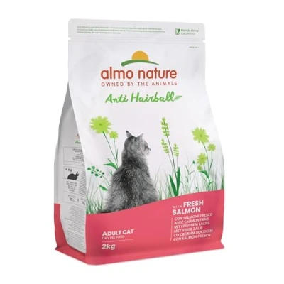 Image de Almo Nature Nourriture Sèche Complète pour Chat Adulte Anti Boules de Poils avec Saumon Frais, 2 kg